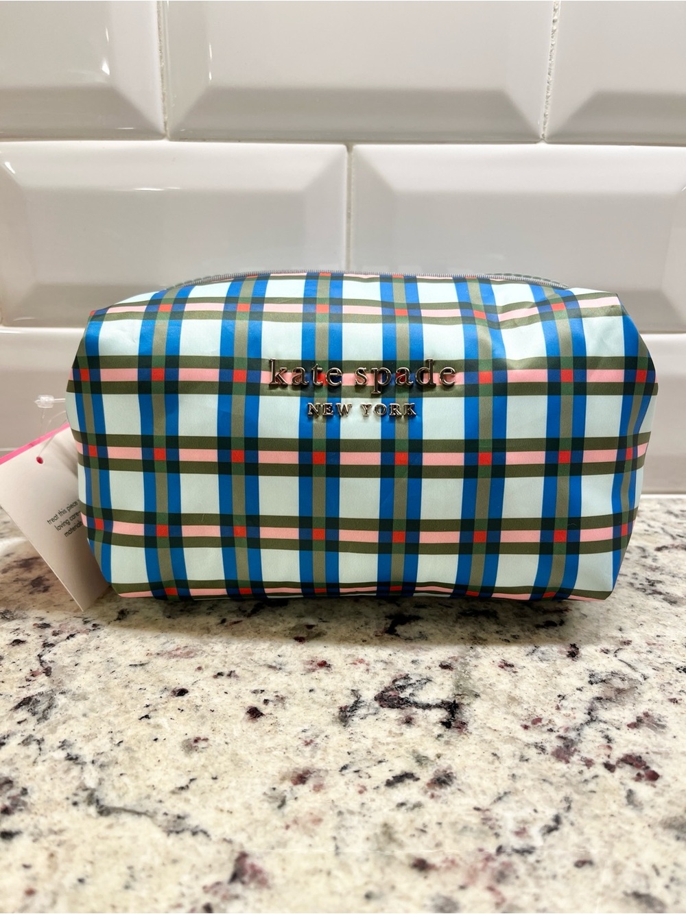 Kate Spade Everything Puffy Plaid Cosmetic Case NWT